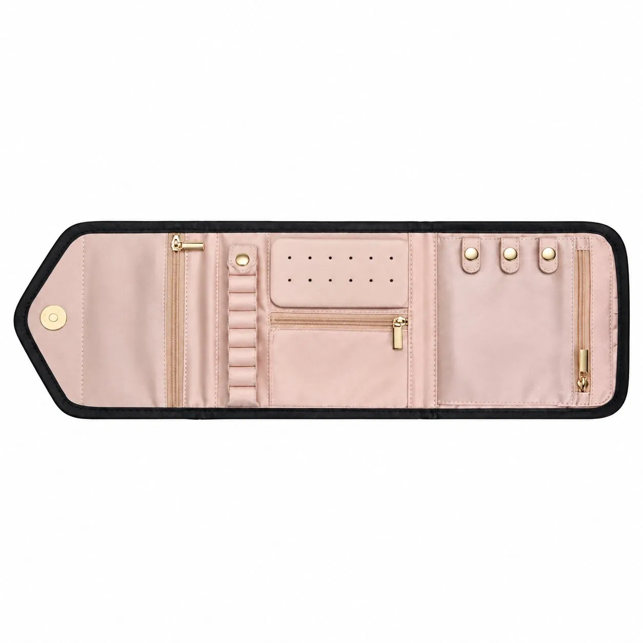 Custom Foldable Travel Jewelry Organizer Bag with Ring Roll and Zipper Pockets