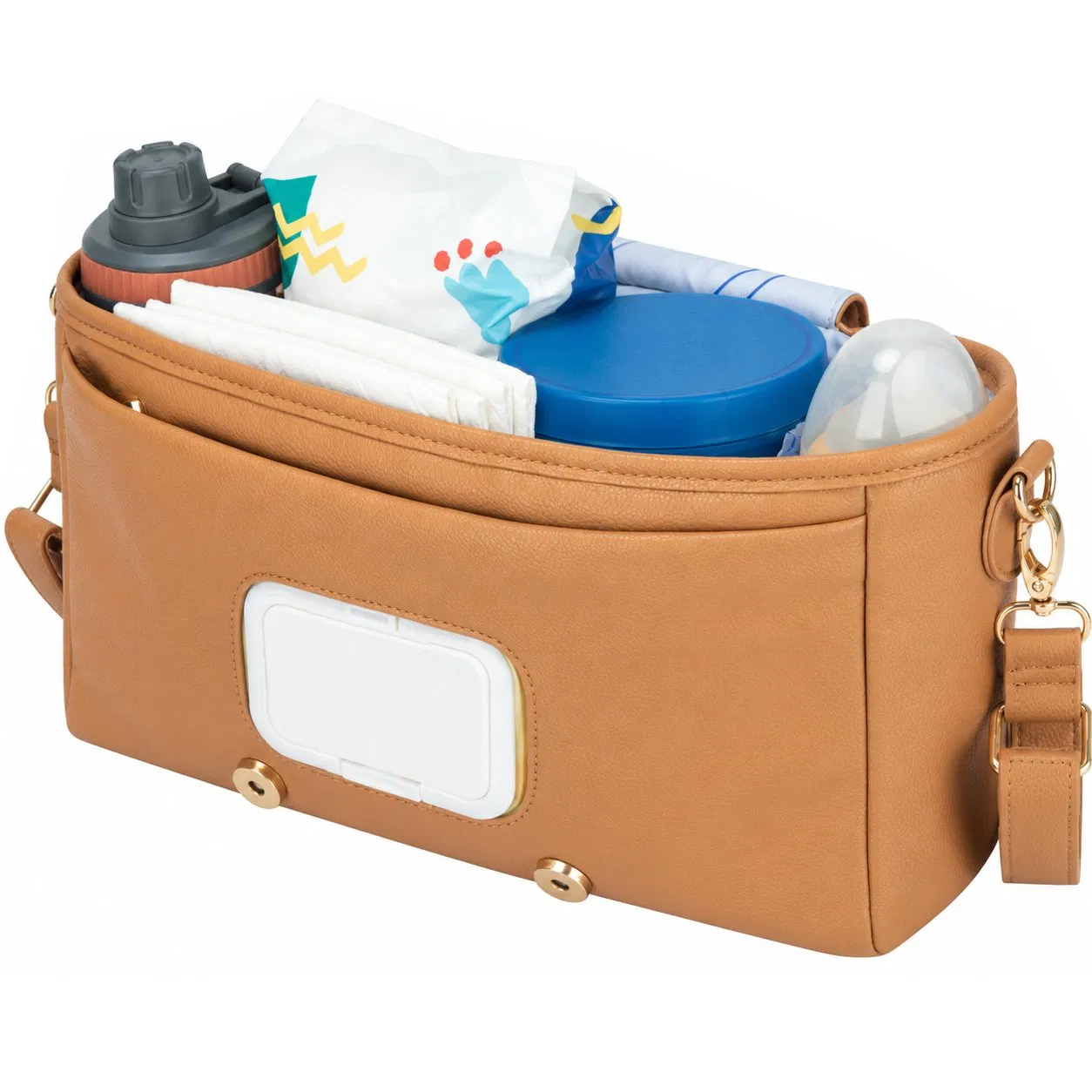 Custom PU Stroller Organizer Diaper Bag with Bottle Sections and Zipper Pocket