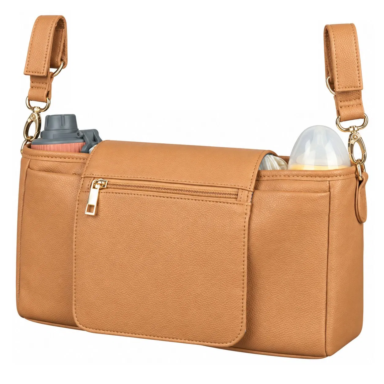 Custom PU Stroller Organizer Diaper Bag with Bottle Sections and Zipper Pocket