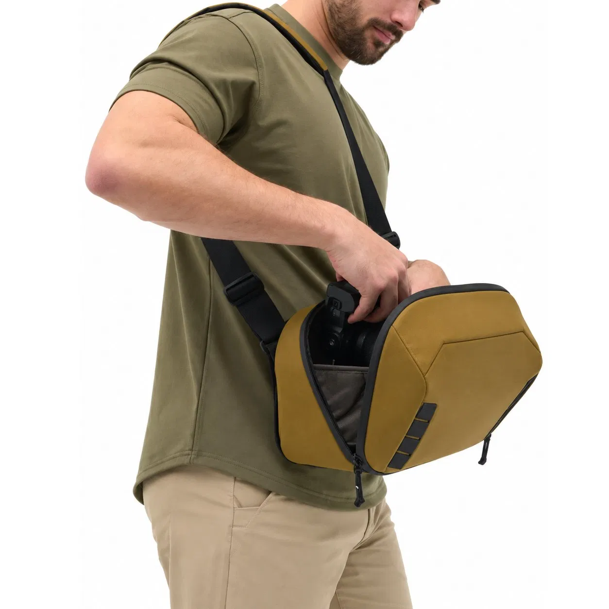 Custom Polyester Camera Sling Bag with Padded Compartments and Crossbody Shoulder Strap