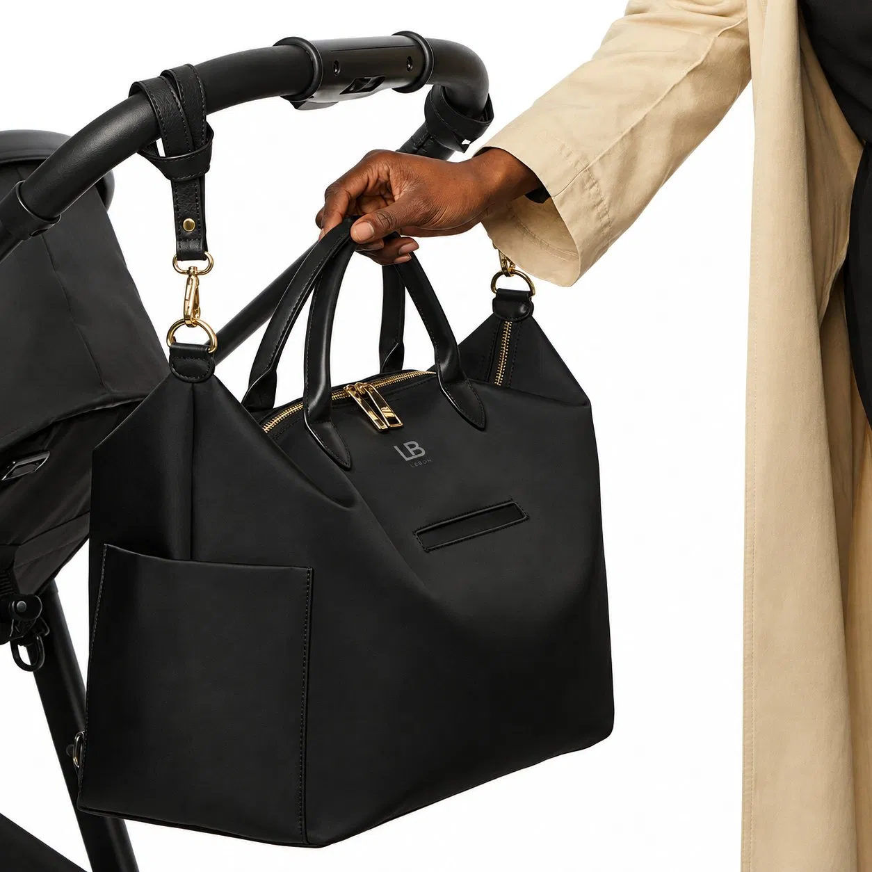 Custom Vegan PU Leather Diaper Backpack Bag with Tote Handles and Multiple Pockets