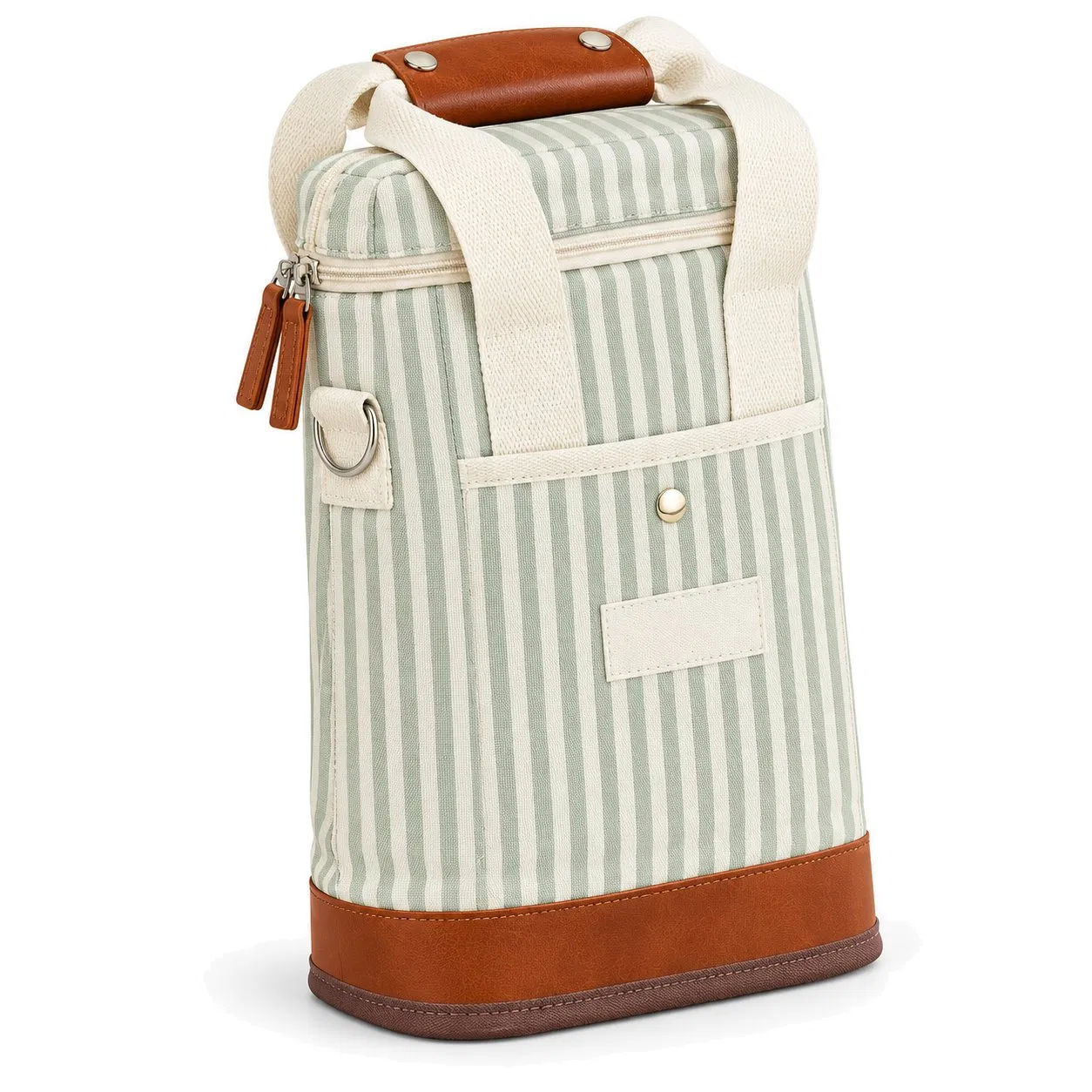 Custom Striped Insulated Wine Cooler Tote Bag with Shoulder Strap and Carry Handle