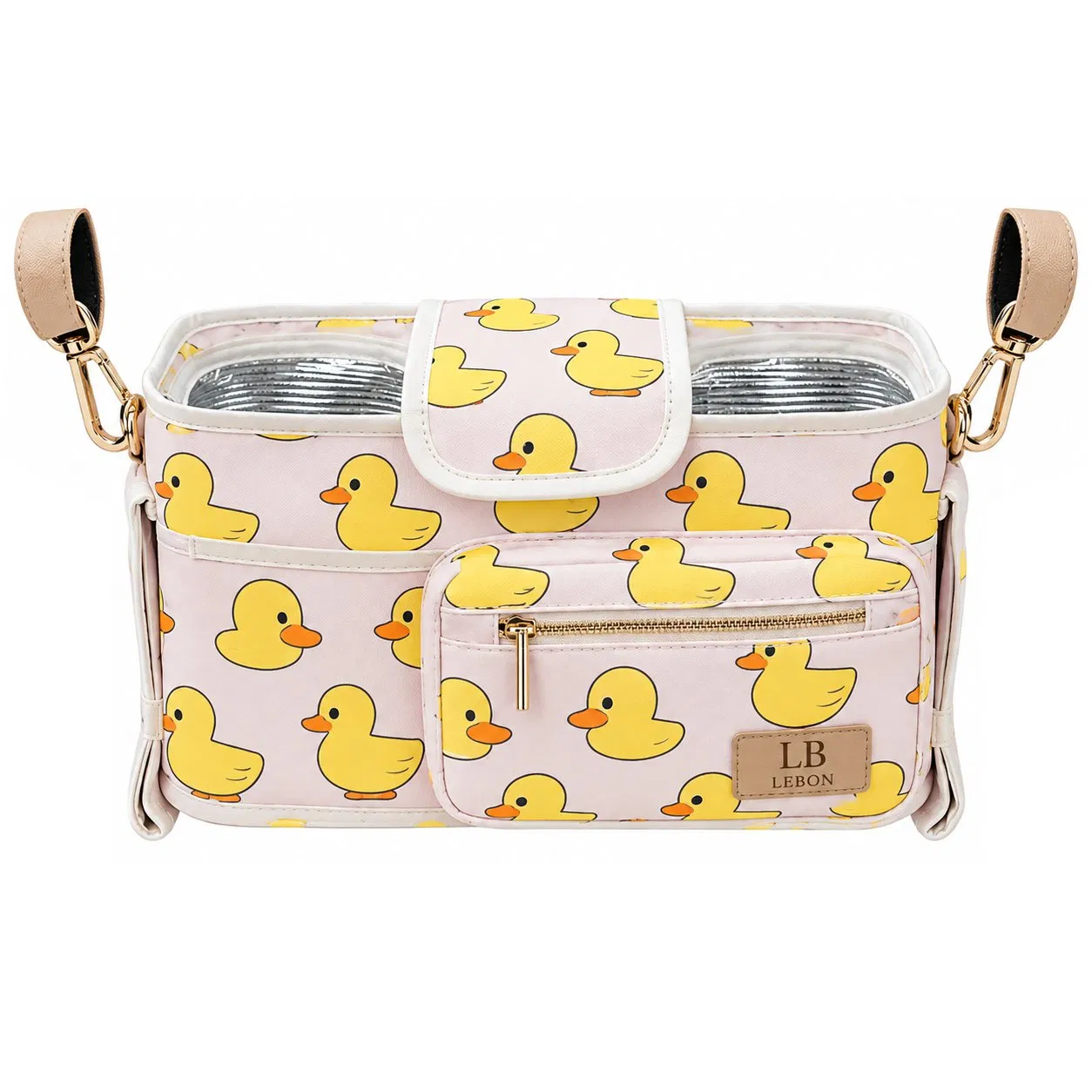 Custom Printed Baby Stroller Organizer Caddy Bag with Zipper Pocket and Bottle Holders