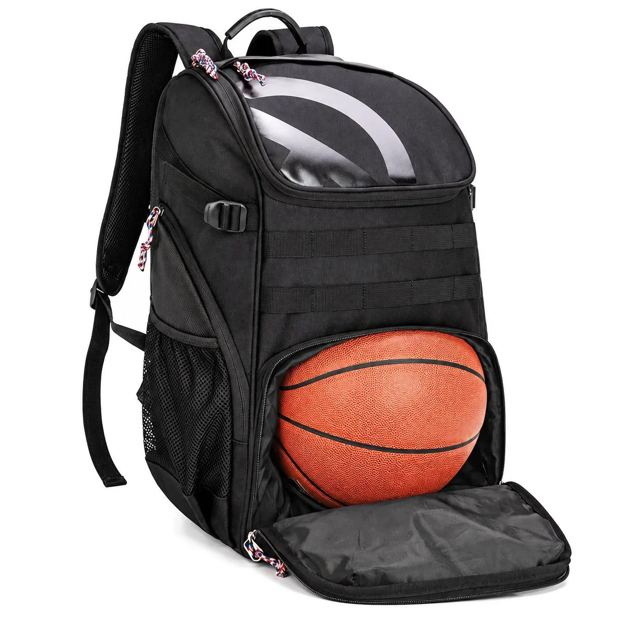 OEM Custom Logo Oxford Basketball Sport Backpack Bag with Ball Compartment and Adjustable Shoulder Straps