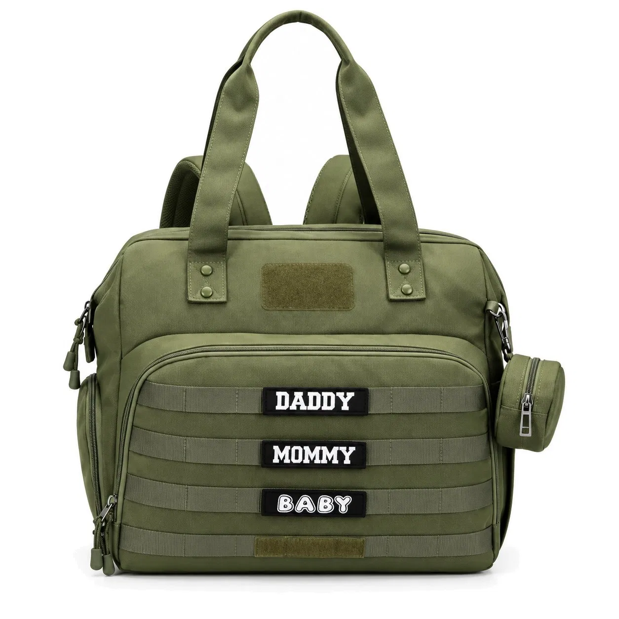 OEM Custom Logo Tactical Nylon Diaper Backpack Baby Bag with Insulated Pocket and Luggage Sleeve for Mom Dad