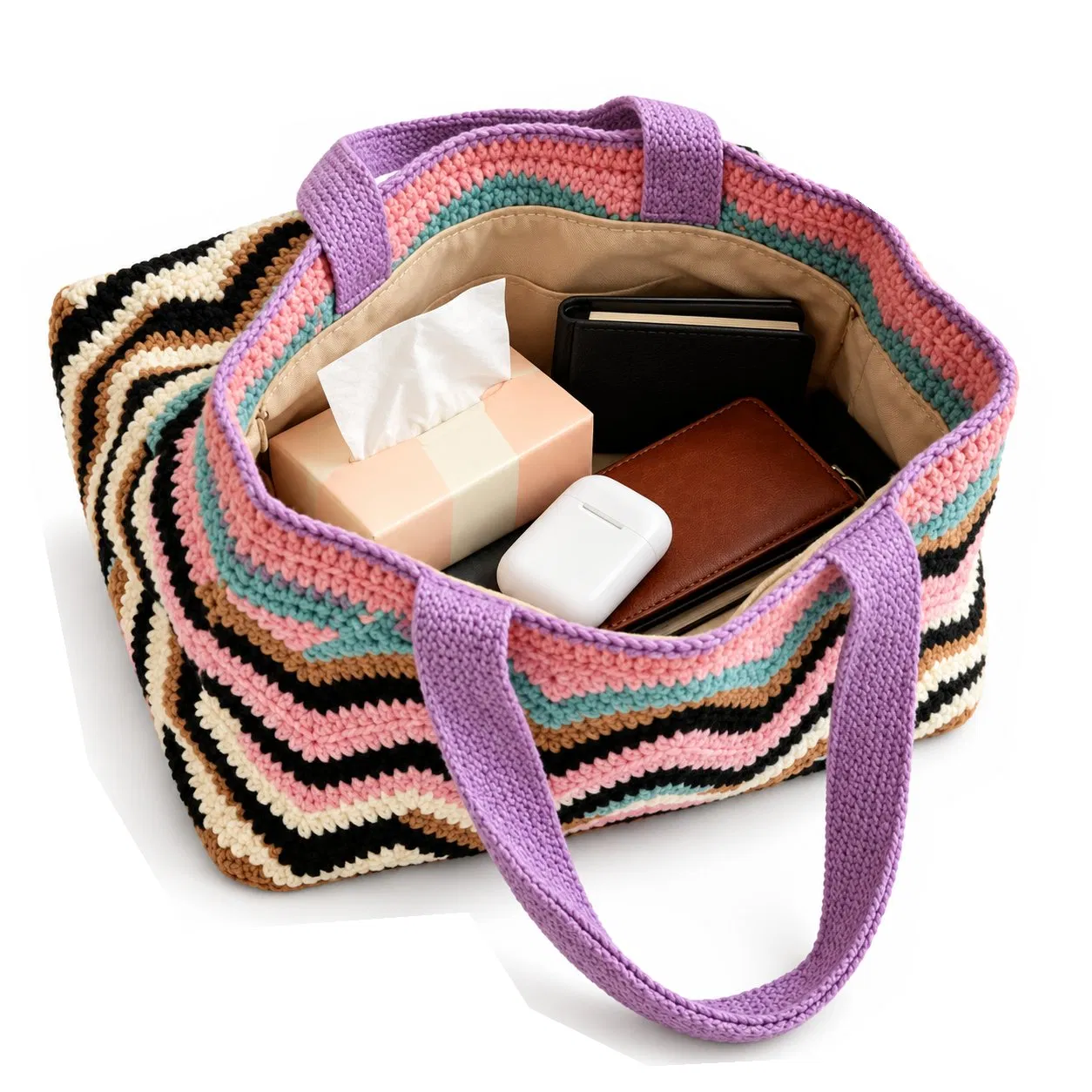 Custom Solid Color Knitted Women Shoulder Tote Bag for Beach Shopping Travel