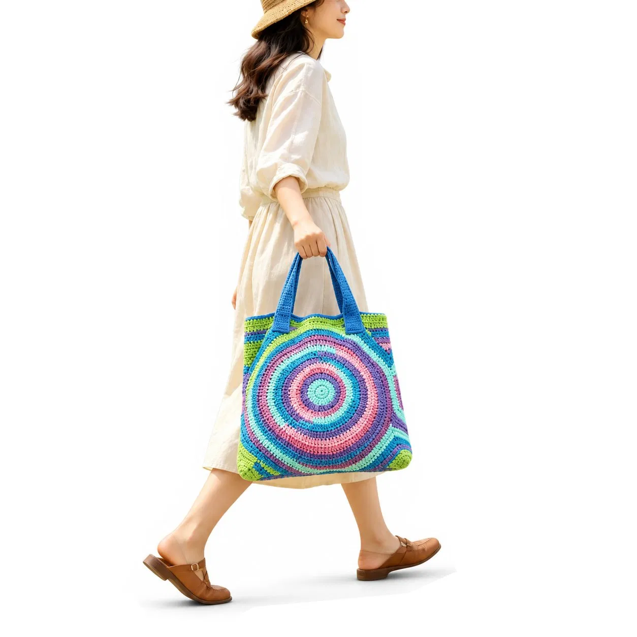 Custom Solid Color Knitted Women Shoulder Tote Bag for Beach Shopping Travel