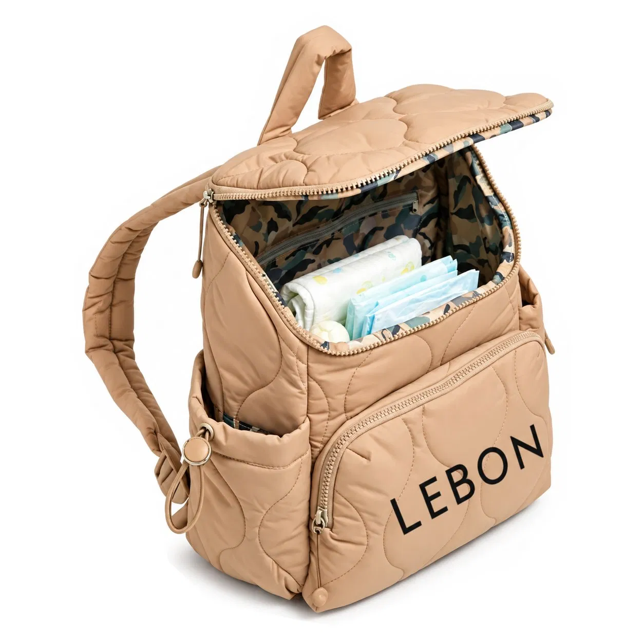 Custom Puffy Quilted Polyester Diaper Backpack Water Resistant Mummy Travel Bag