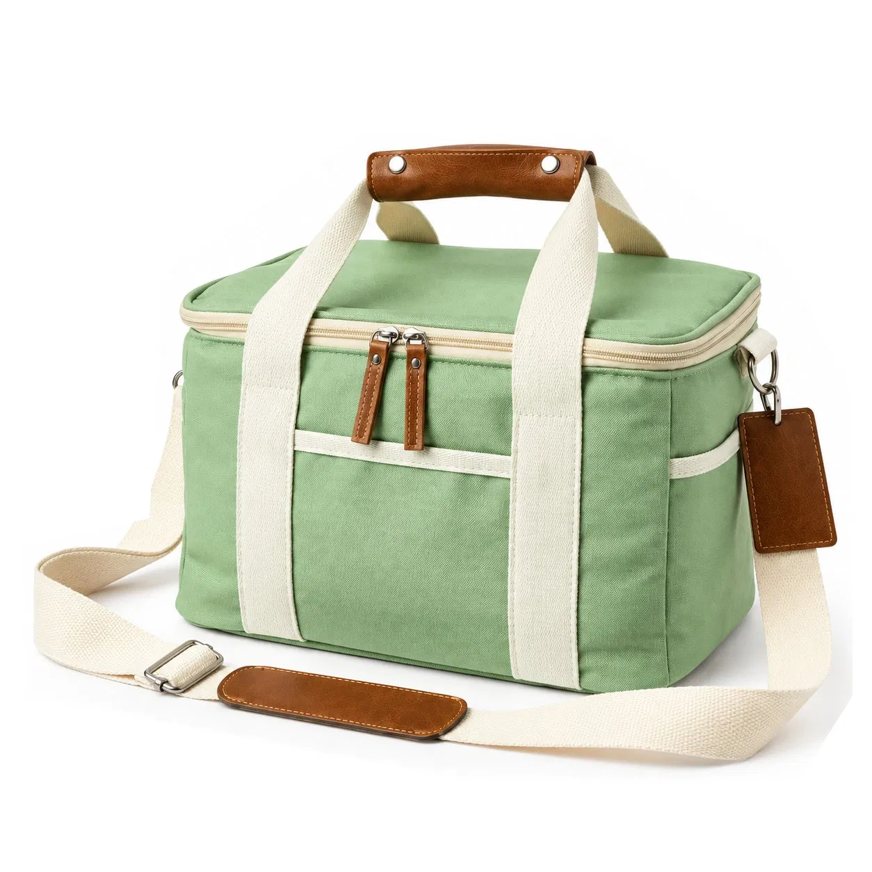 Custom Insulated Canvas Lunch Cooler Tote Bag with Zipper and Shoulder Strap