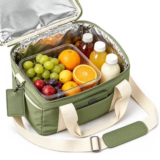 Custom Insulated Canvas Lunch Cooler Tote Bag with Zipper and Shoulder Strap