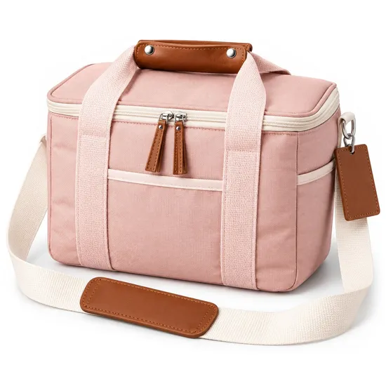 Custom Insulated Canvas Lunch Cooler Tote Bag with Zipper and Shoulder Strap