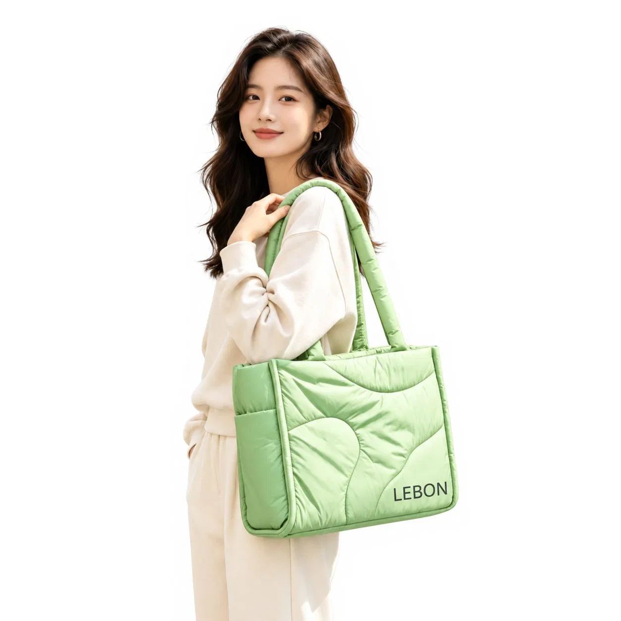 Custom Nylon Puffer Tote Bag Large Quilted Lightweight Zipper Handbag for Work and Travel