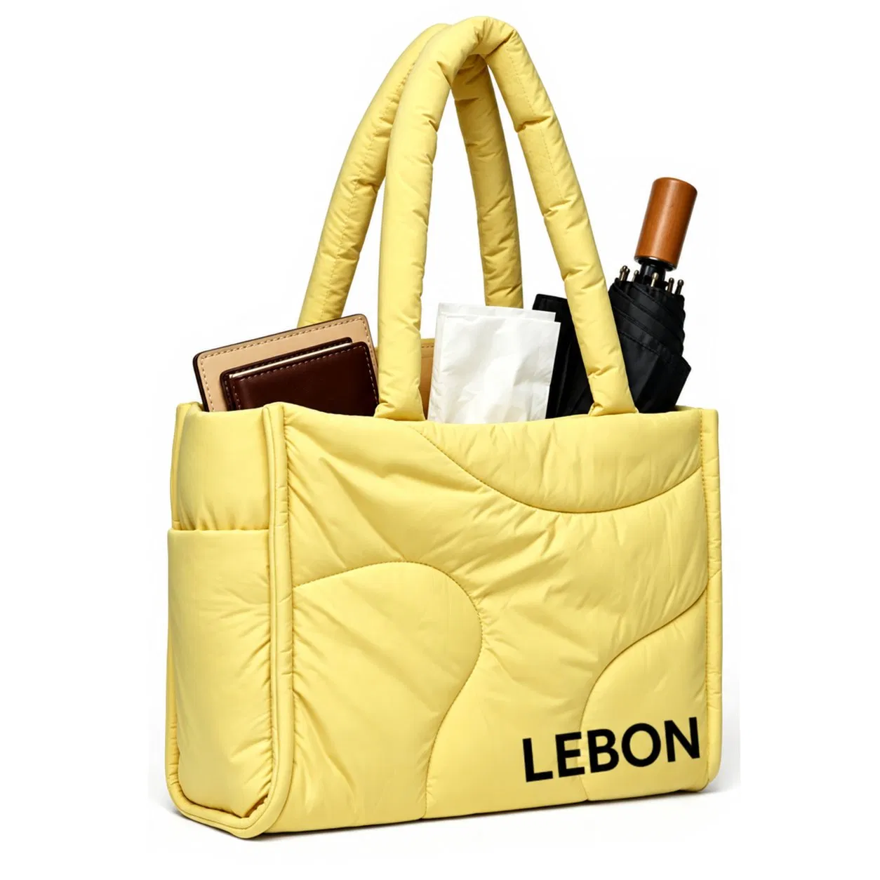 Custom Nylon Puffer Tote Bag Large Quilted Lightweight Zipper Handbag for Work and Travel