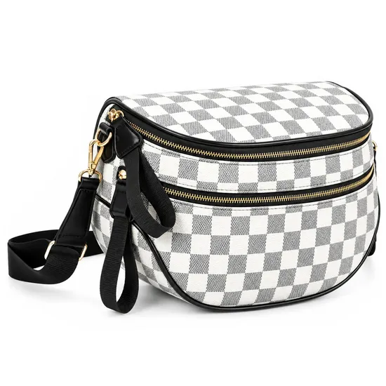 Custom Checkerboard Fanny Pack Adjustable Crossbody Waist Bag for Travel