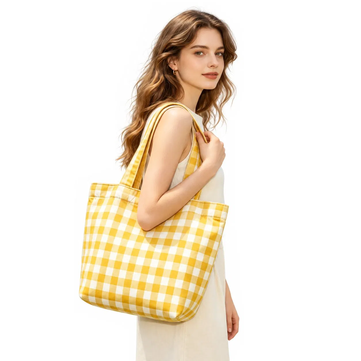 Custom Logo Large Capacity Denim Tote Bag with Zipper and Shoulder Handles