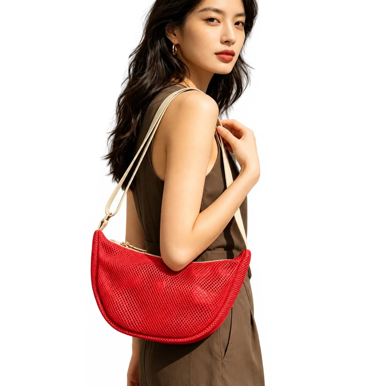 Custom Logo Breathable Mesh Crescent Sling Shoulder Crossbody Bag