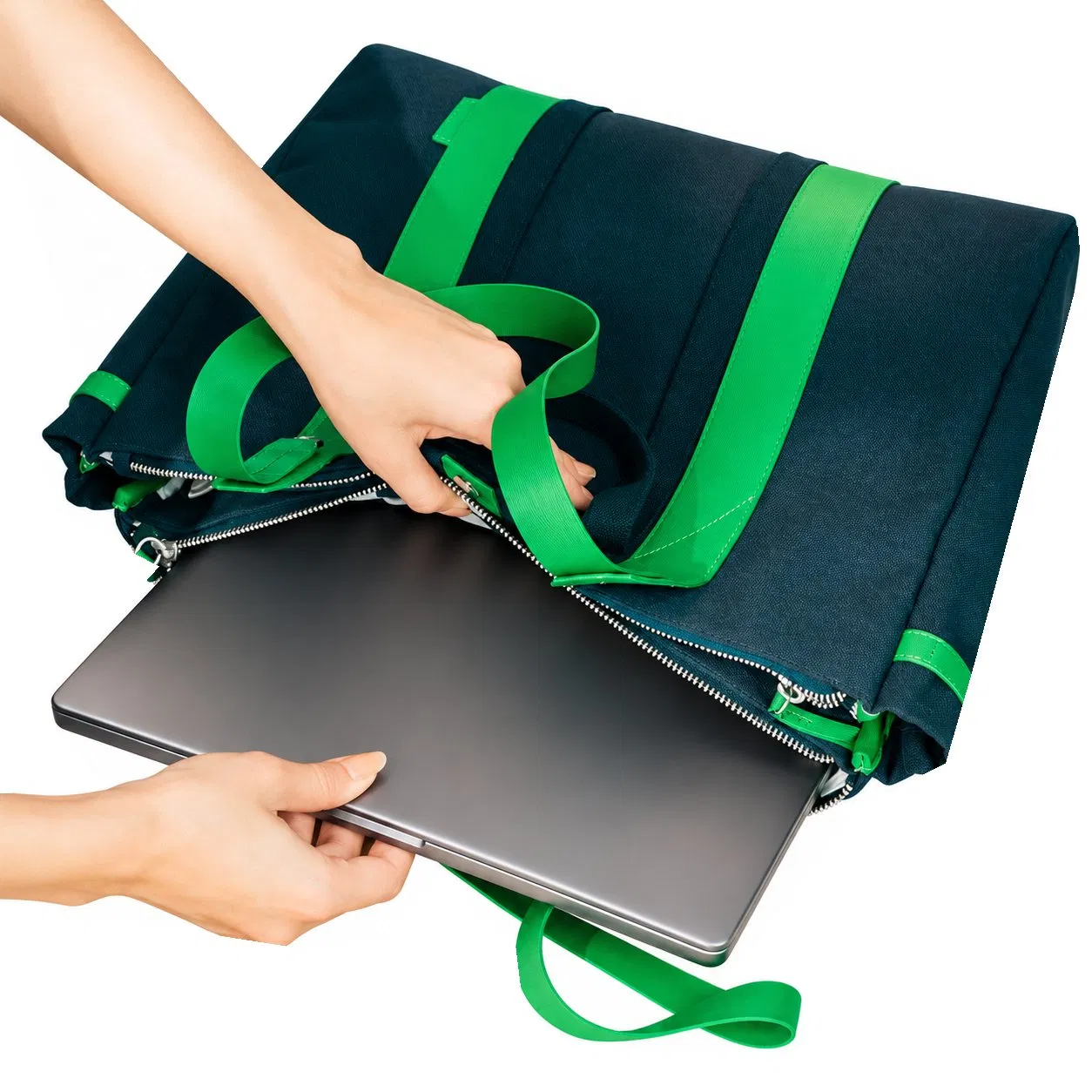 Custom Logo Canvas Shoulder Tote Bag with Laptop Slot for Office Daily Travel