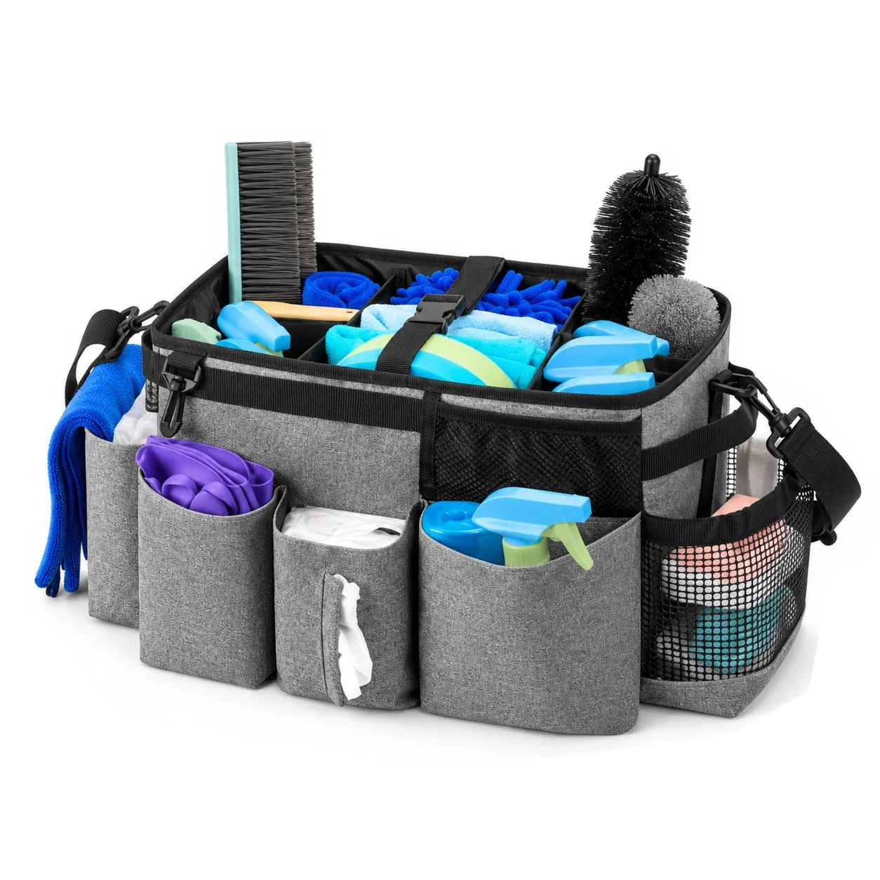 Custom Polyester Cleaning Caddy Bag with Zipper and Multiple Compartments