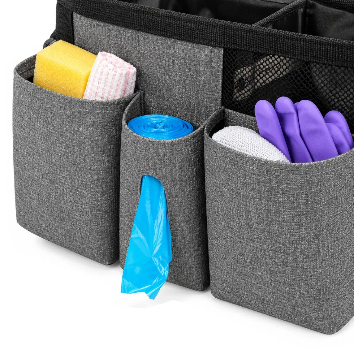 Custom Polyester Cleaning Caddy Bag with Zipper and Multiple Compartments