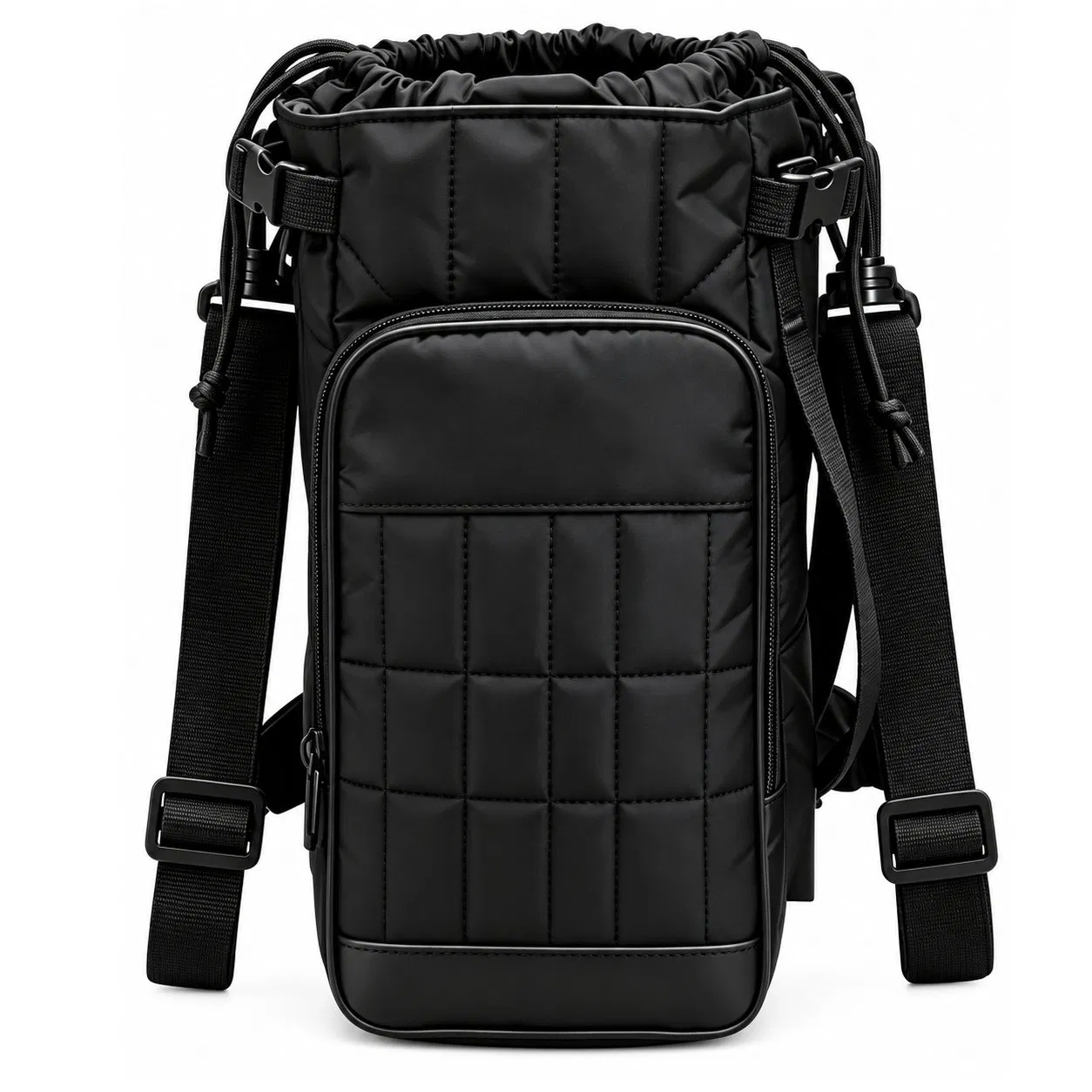 Quilted Polyester Water Bottle Sling Bag with Adjustable Strap for Walking and Camping