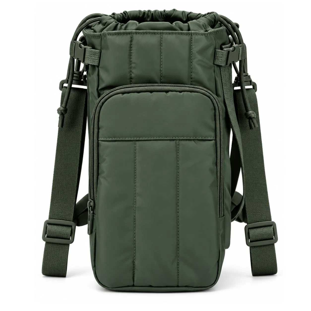 Quilted Polyester Water Bottle Sling Bag with Adjustable Strap for Walking and Camping