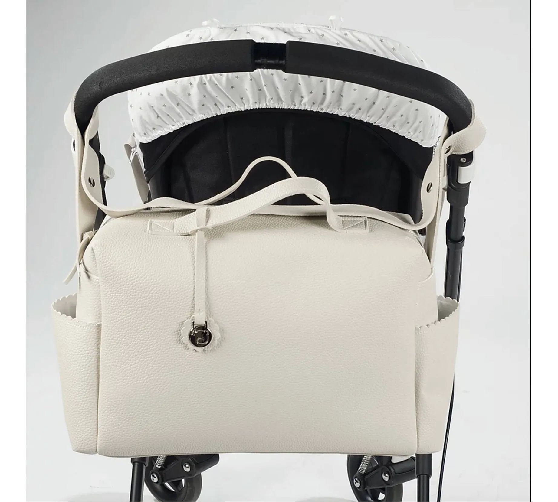 Custom PU Stroller Diaper Bag with Changing Mat and Side Pockets