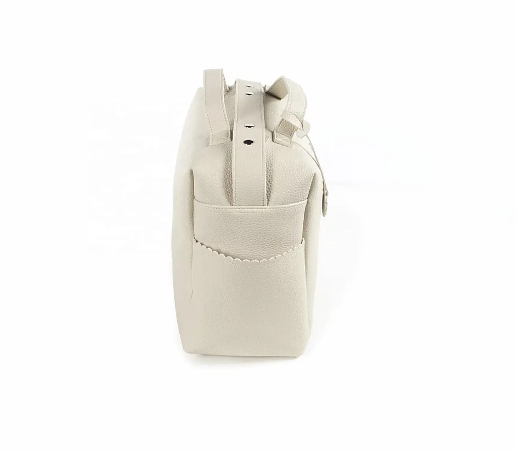 Custom White PU Diaper Tote Bag with Stroller Straps and Side Pockets