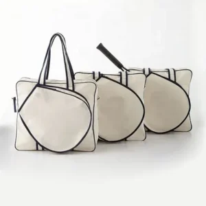 Custom Canvas Tennis Tote Bag with Front Racket Pocket and Shoulder Handles