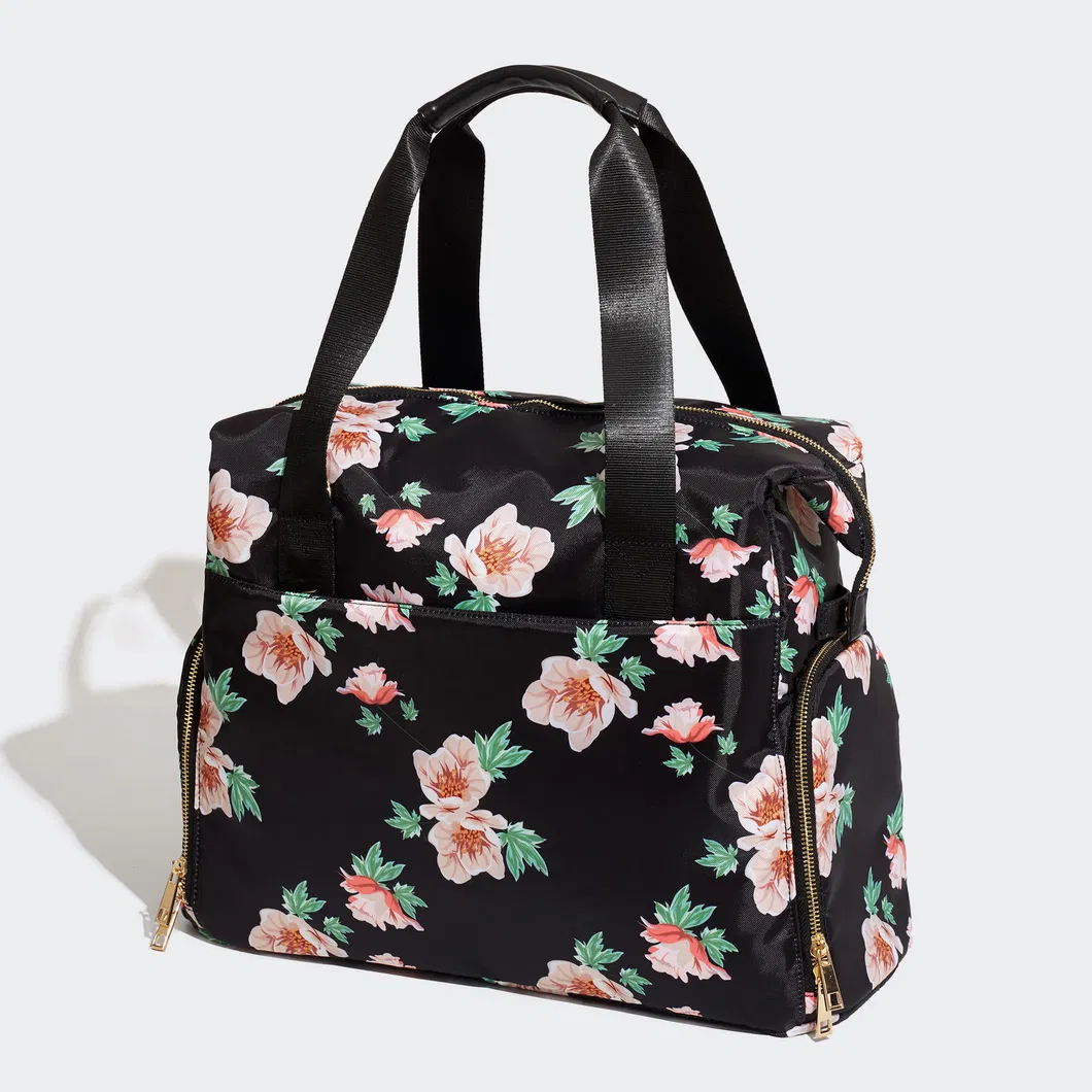 Custom Floral Polyester Breast Pump Tote with Side Access and Pockets