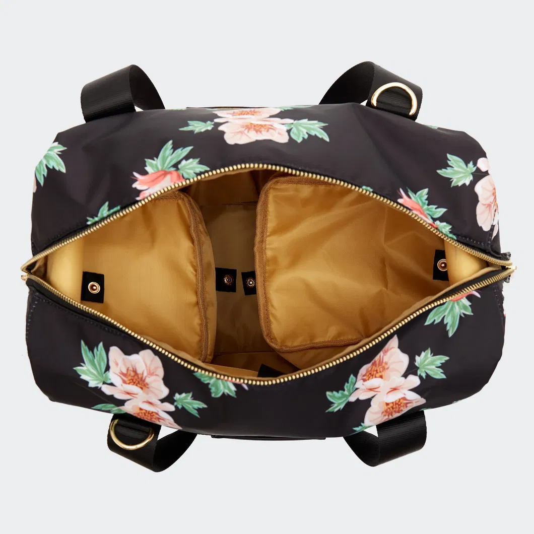 Custom Floral Polyester Breast Pump Tote with Side Access and Pockets