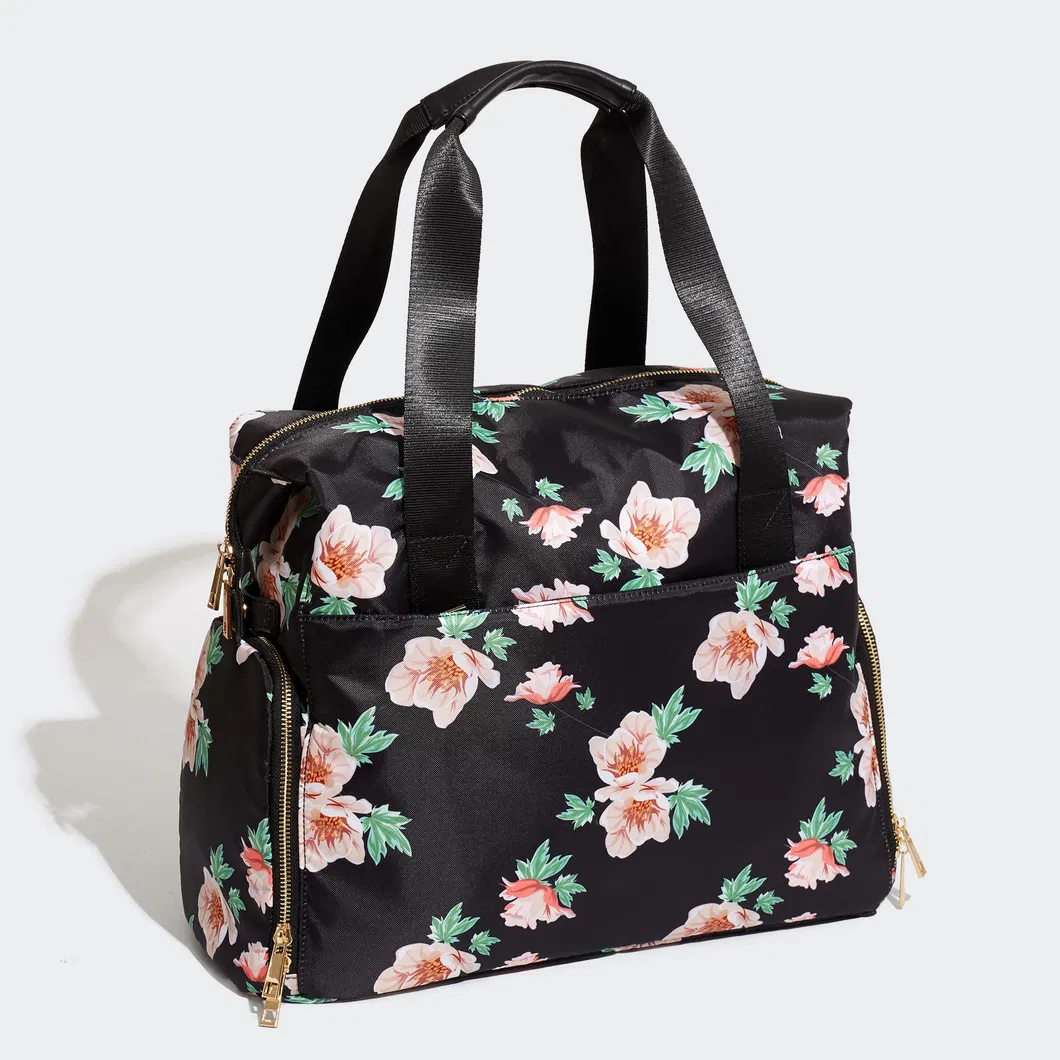 Custom Floral Polyester Breast Pump Tote with Side Access and Pockets