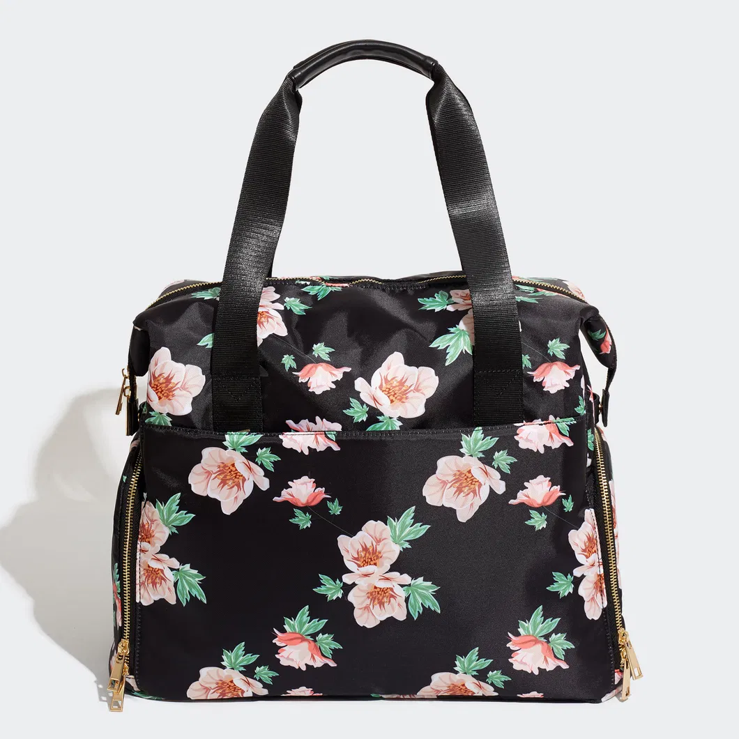 Custom Floral Polyester Breast Pump Tote with Side Access and Pockets