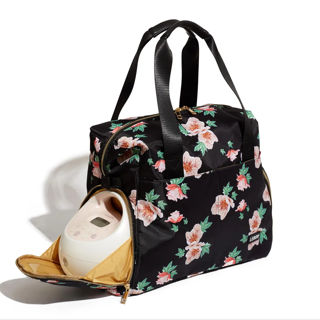 Custom Floral Polyester Breast Pump Tote with Side Access and Pockets