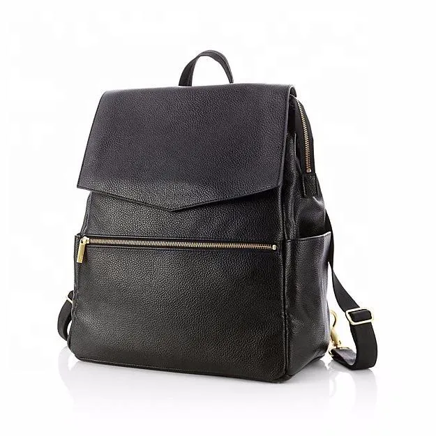 Custom PU Diaper Backpack with Front Zipper Pocket and Bottle Pockets