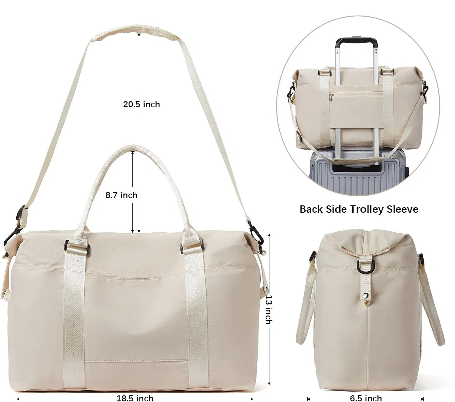 Custom Polyester Weekender Duffel Bag with Trolley Sleeve and Shoulder Strap
