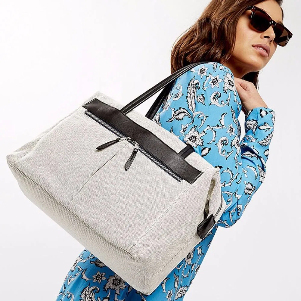 Custom Two Tone Shoulder Tote Bag with Front Zipper Pocket