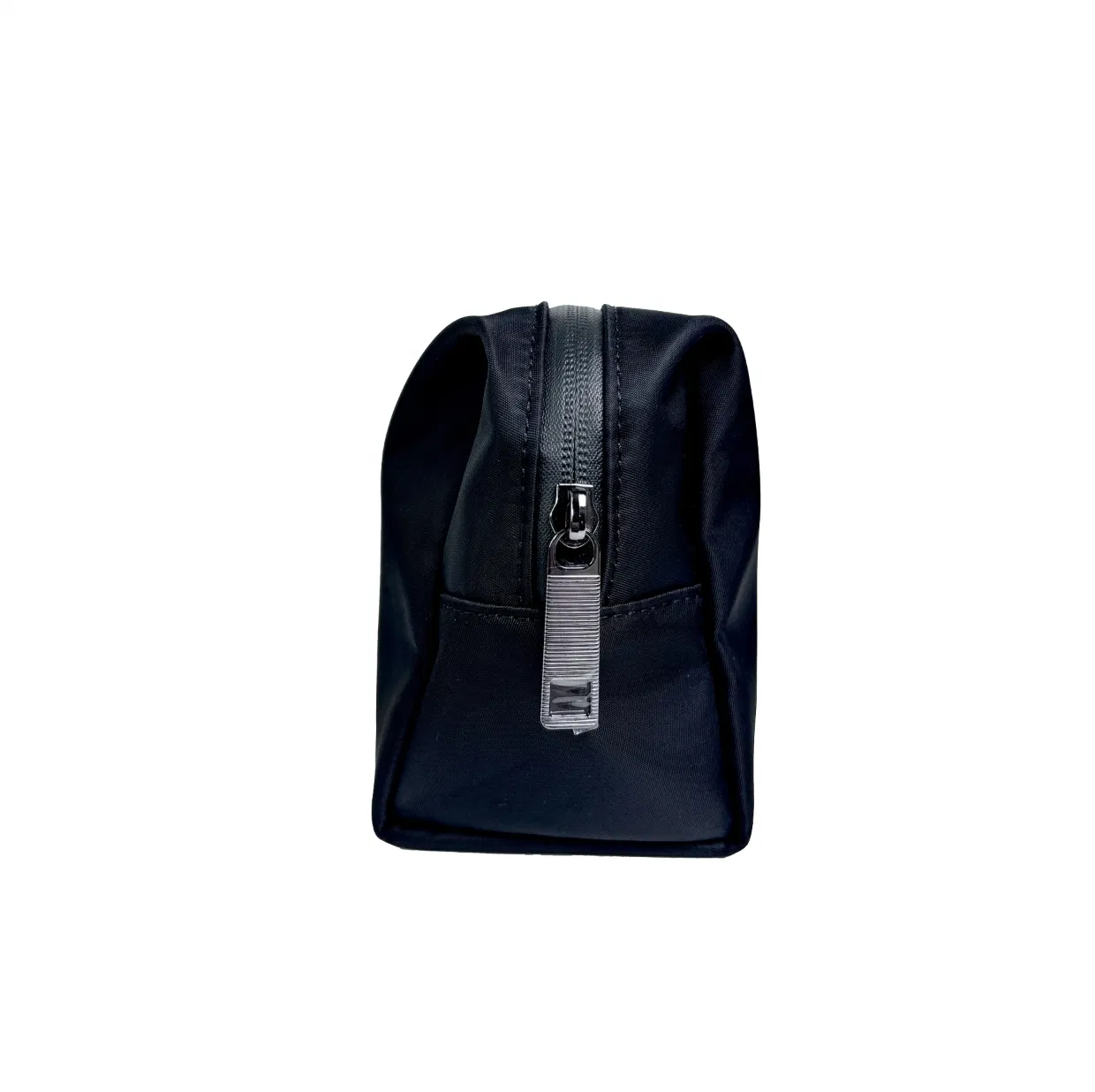Custom Black Polyester Makeup Bag with Top Zipper and Gusset Base