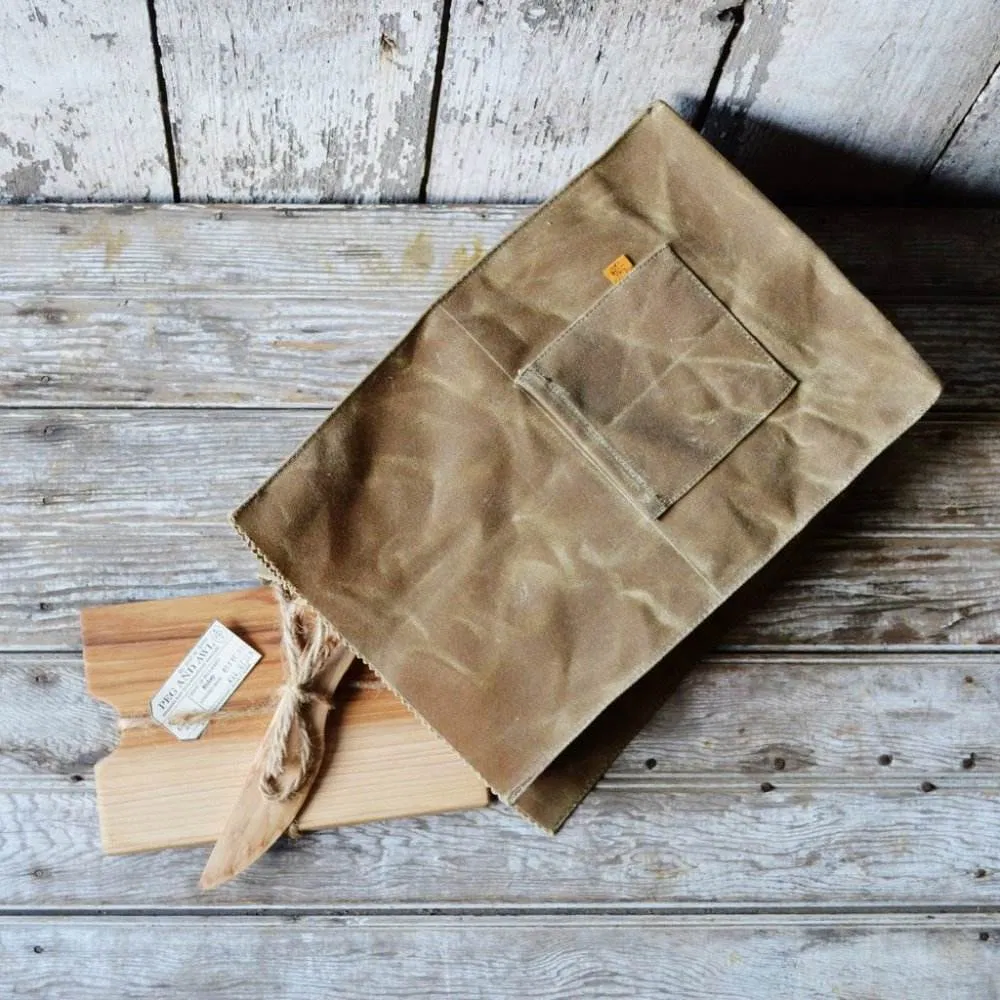 Custom Waxed Canvas Lunch Bag with Fold Top and Front Pocket