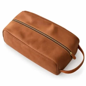 Custom Brown PU Shoe Storage Bag with Faux Fur Lining and Zipper