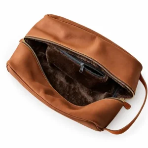 Custom Brown PU Shoe Storage Bag with Faux Fur Lining and Zipper