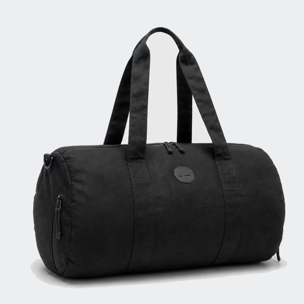organic cotton canvas grid shoe-compartment gym duffel bag product reference view 1
