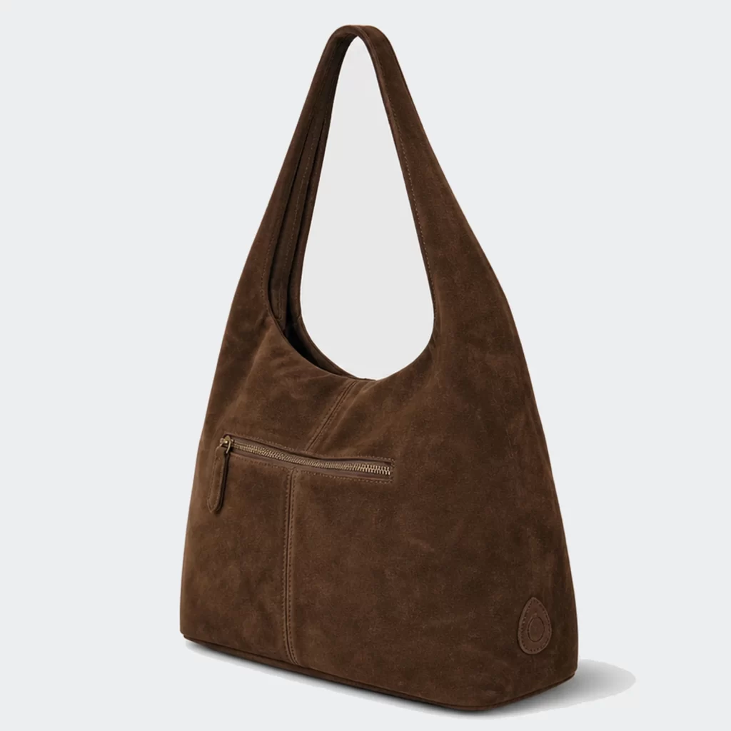 suede leather flow zip-top hobo shoulder bag product reference view 2