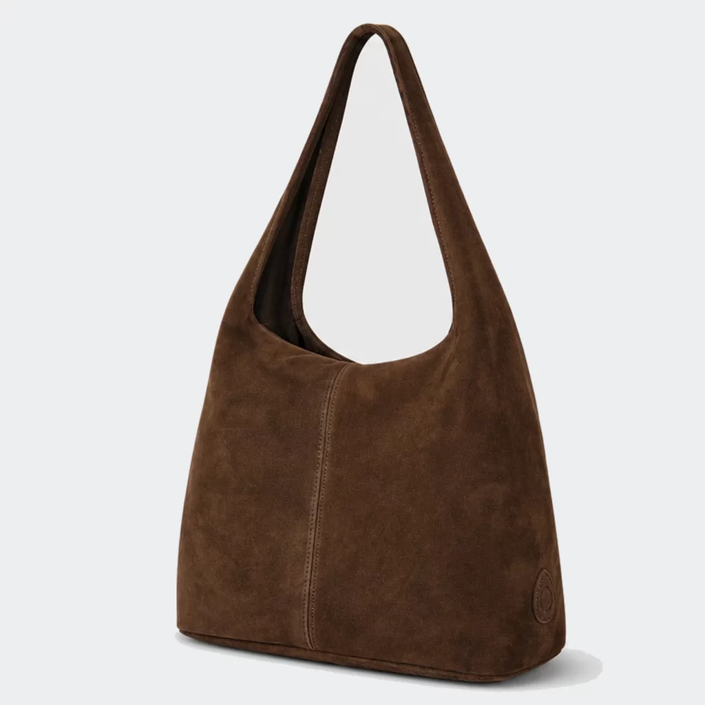suede leather flow zip-top hobo shoulder bag product reference view 1