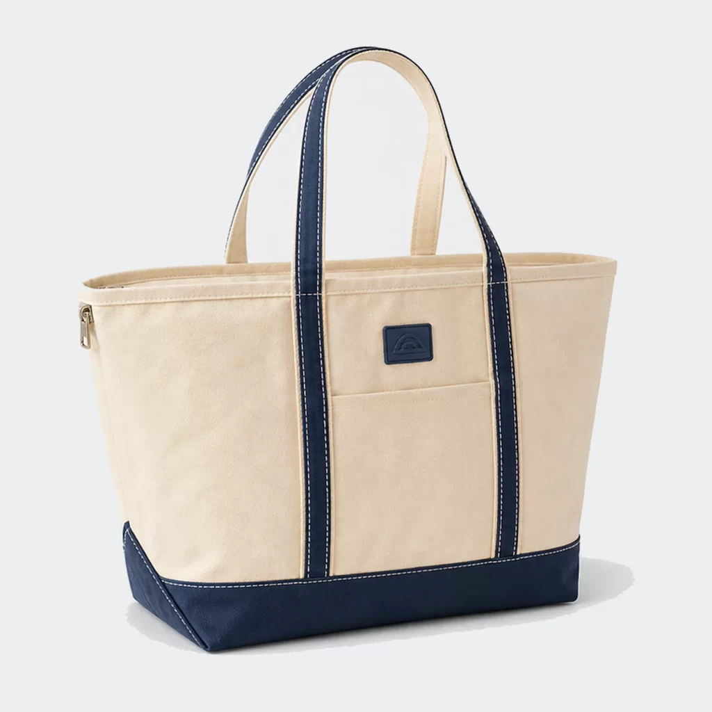 cotton canvas grid zip-top tote bag product reference view 2