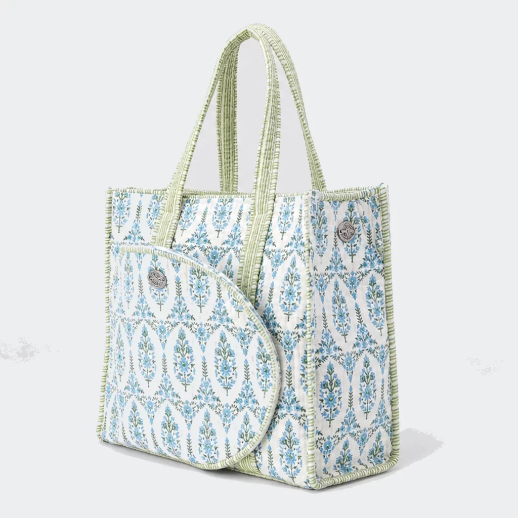 quilted cotton shore tennis tote bag product reference view 2