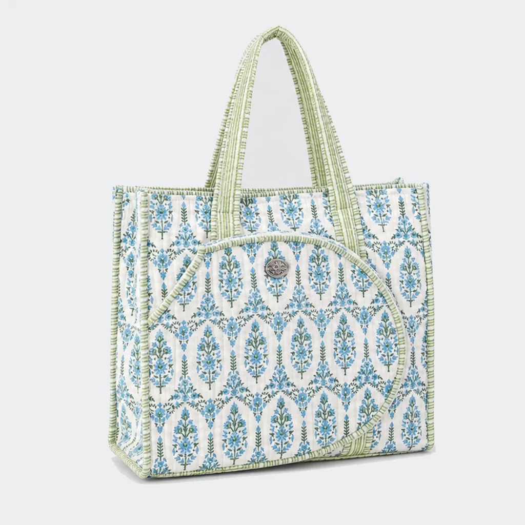quilted cotton shore tennis tote bag product reference view 1