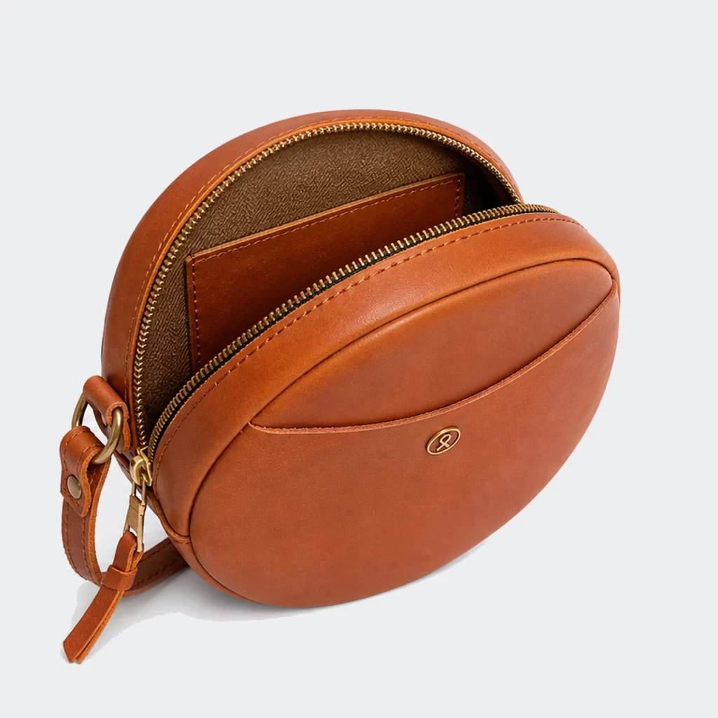 full-grain leather round crossbody bag product reference view 2