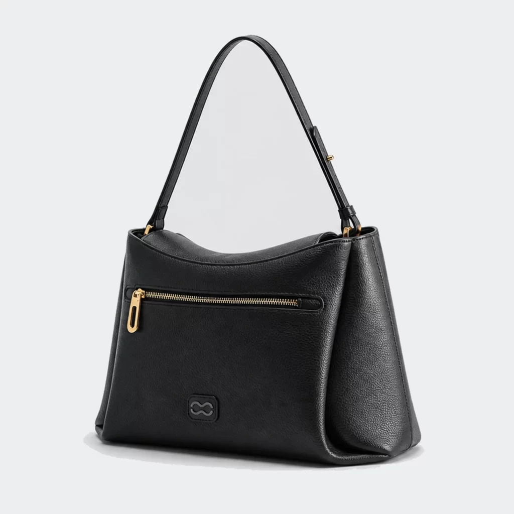 vegan pu leather pebbled double-buckle shoulder bag product reference view 2