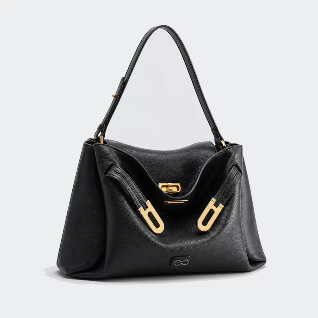 vegan pu leather pebbled double-buckle shoulder bag product reference view 1