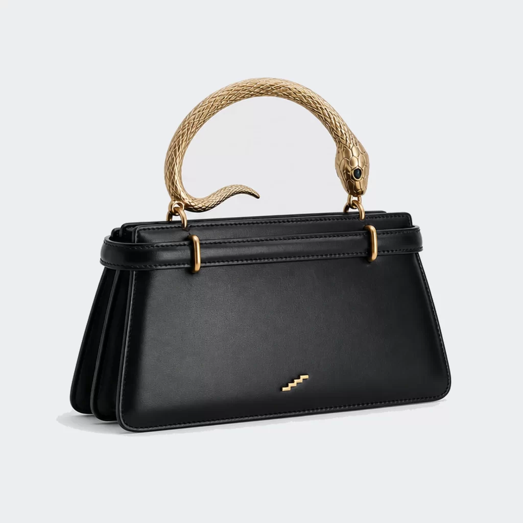 vegan pu leather snake-handle top handle bag product reference view 2
